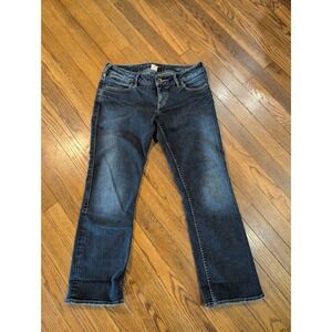 Silver Jeans Co Santorini Dark Wash Cropped Capri Jeans Distressed Size 28 31x26